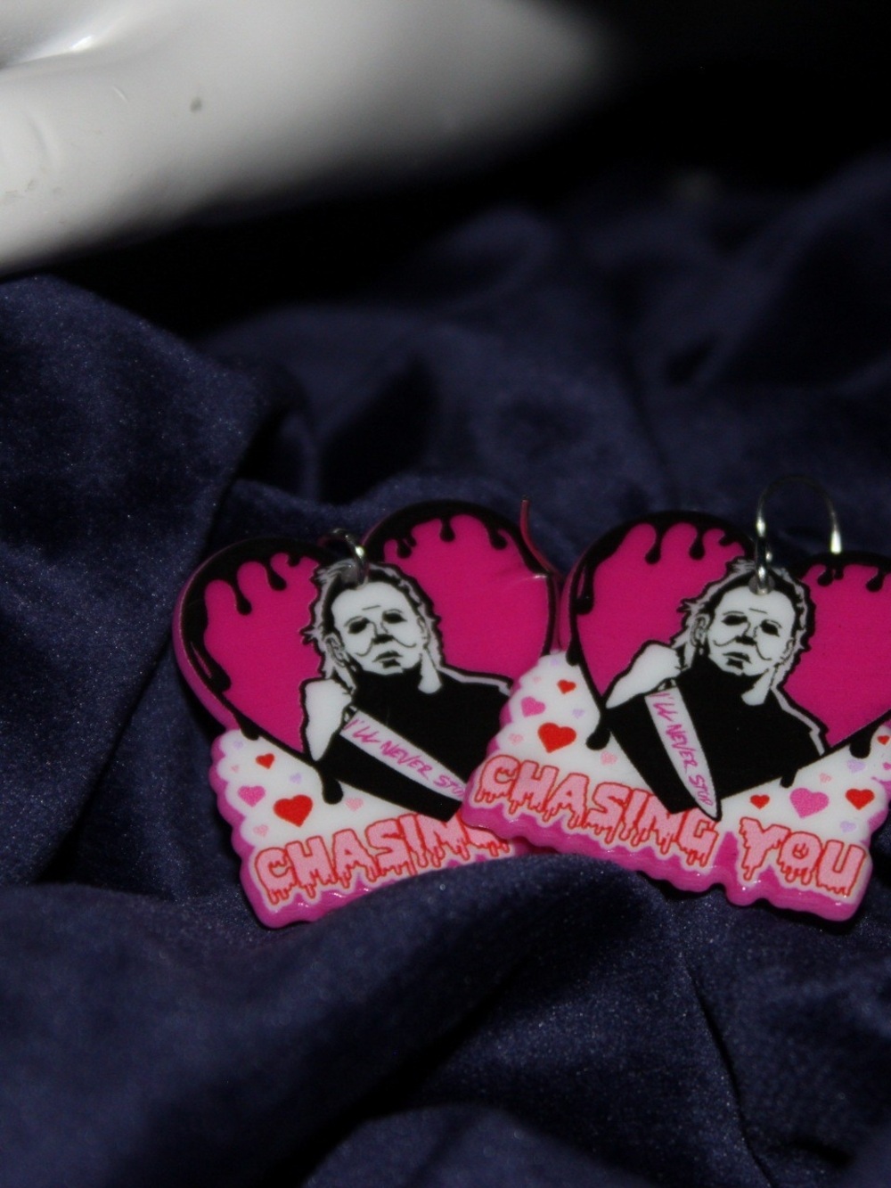 Pink Heart Horror Earrings - Chasing You Graphic Drop Earrings